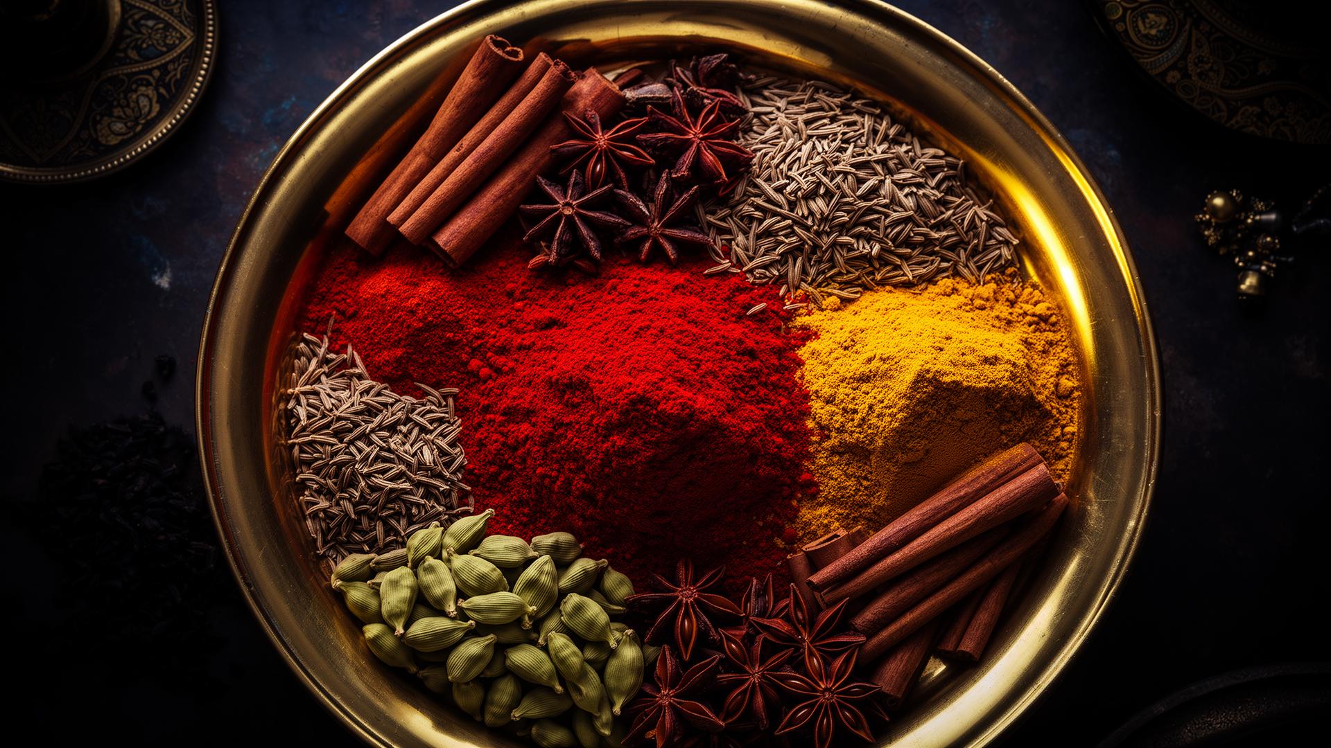 Premium Indian spices in royal brass plate